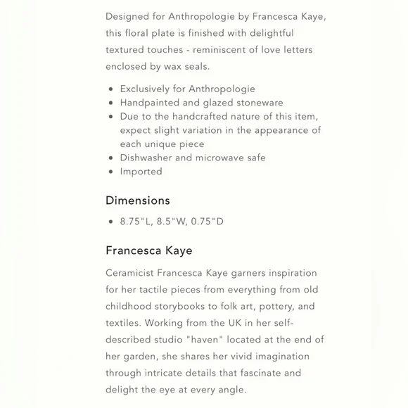 Anthropologie Francesca Kaye Handpainted Glazed Plate New In Box - Picture 5 of 10